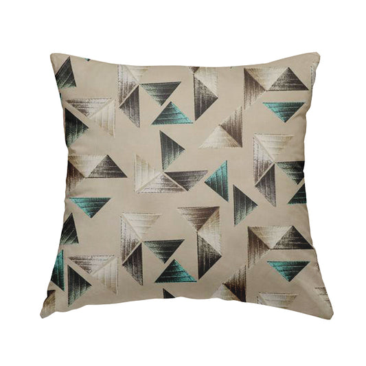 Freedom Printed Velvet Fabric Light Brown Colour Pyramid Geometric Pattern Upholstery Fabric CTR-564 - Handmade Cushions