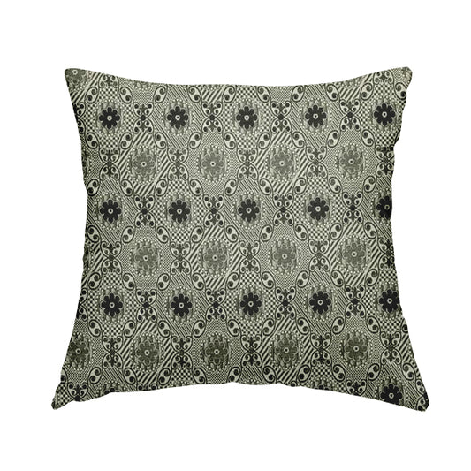 Kodiak Textured Glitter Upholstery Furnishing Pattern Fabric Small Floral In Black Grey Silver CTR-570 - Handmade Cushions