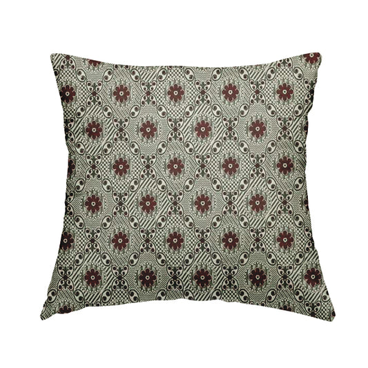 Kodiak Textured Glitter Upholstery Furnishing Pattern Fabric Small Floral In Red Silver CTR-574 - Handmade Cushions