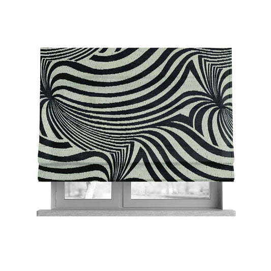 Anchorage Modern Funky Stripe Zebra Style Design Black White Lightweight Furnishing Fabrics CTR-580 - Roman Blinds