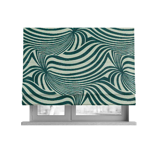 Anchorage Modern Funky Stripe Zebra Style Design Teal White Lightweight Furnishing Fabrics CTR-582 - Roman Blinds