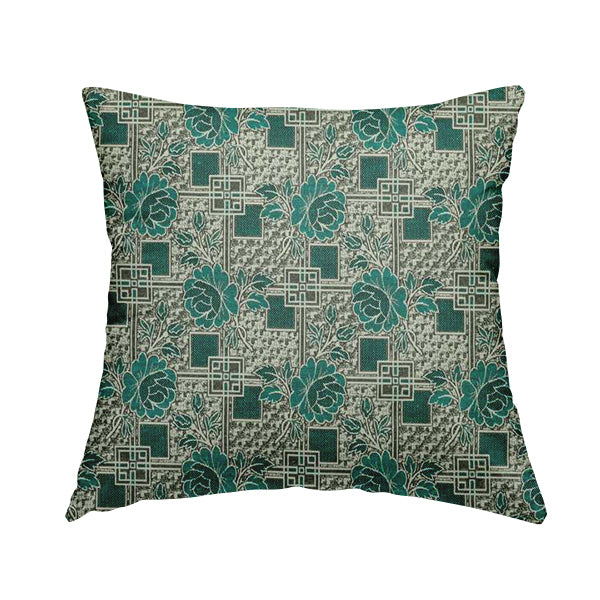 Kenai Glitter Upholstery Furnishing Pattern Fabric Patchwork Floral In Teal Silver CTR-585 - Handmade Cushions