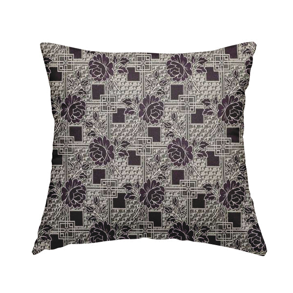 Kenai Glitter Upholstery Furnishing Pattern Fabric Patchwork Floral In Black Silver CTR-586 - Handmade Cushions