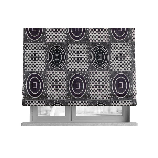 Juneau Glitter Upholstery Furnishing Pattern Fabric Modern Geometric In Purple Silver CTR-588 - Roman Blinds