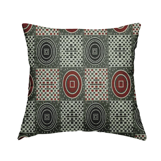 Juneau Glitter Upholstery Furnishing Pattern Fabric Modern Geometric In Black Red CTR-591 - Handmade Cushions