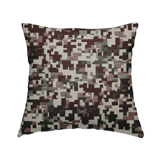 Nome Geometric Pattern Burgundy White Lightweight Upholstery Furnishing Fabrics CTR-596 - Handmade Cushions