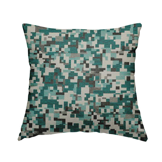 Nome Geometric Pattern Teal Blue Grey Lightweight Upholstery Furnishing Fabrics CTR-598 - Handmade Cushions