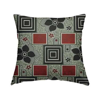 Sitka Modern Upholstery Furnishing Pattern Fabric Floral Patchwork In Red Black Grey CTR-599 - Handmade Cushions