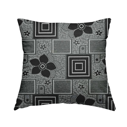 Sitka Modern Upholstery Furnishing Pattern Fabric Floral Patchwork In Black Grey CTR-600 - Handmade Cushions