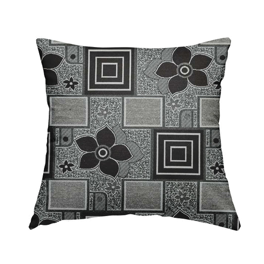Sitka Modern Upholstery Furnishing Pattern Fabric Floral Patchwork In Brown Cream CTR-601 - Handmade Cushions