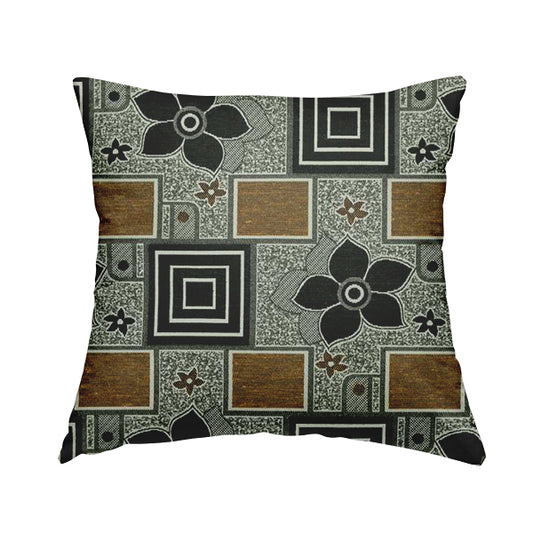Sitka Modern Upholstery Furnishing Pattern Fabric Floral Patchwork In Yellow Black CTR-602 - Handmade Cushions