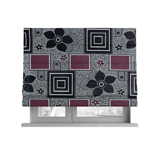 Sitka Modern Upholstery Furnishing Pattern Fabric Floral Patchwork In Pink CTR-603 - Roman Blinds