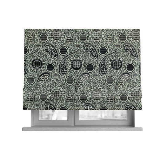 Wasilla Upholstery Furnishing Pattern Fabrics Paisley Damask In Cream Black CTR-604 - Roman Blinds