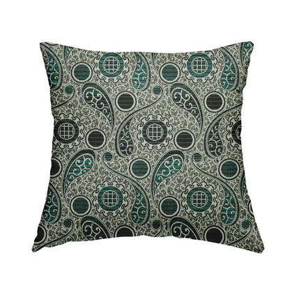 Wasilla Upholstery Furnishing Pattern Fabrics Paisley Damask In Teal Blue Grey CTR-605 - Handmade Cushions