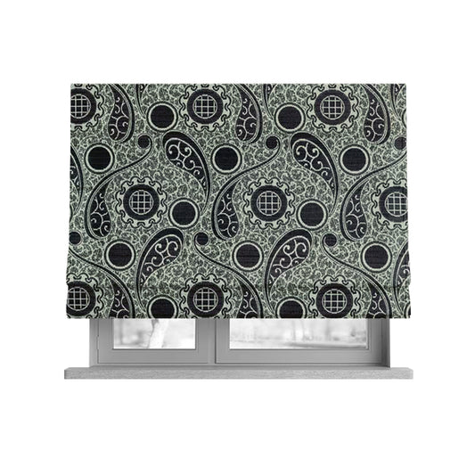 Wasilla Upholstery Furnishing Pattern Fabrics Paisley Damask In Purple Black CTR-607 - Roman Blinds
