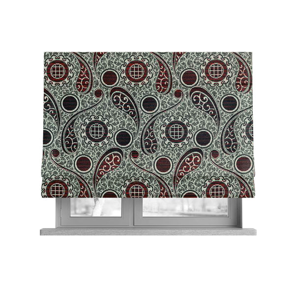 Wasilla Upholstery Furnishing Pattern Fabrics Paisley Damask In Red Black CTR-608 - Roman Blinds