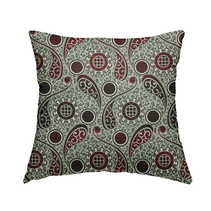 Wasilla Upholstery Furnishing Pattern Fabrics Paisley Damask In Red Black CTR-608 - Handmade Cushions