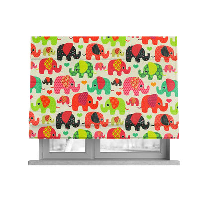 Freedom Printed Velvet Fabric Multi Coloured Elephant Animal Pattern Upholstery Fabric CTR-611 - Roman Blinds