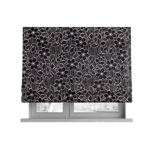 Davina Floral Pattern Textured Chenille Upholstery Curtain Fabric Purple Colour CTR-617 - Roman Blinds