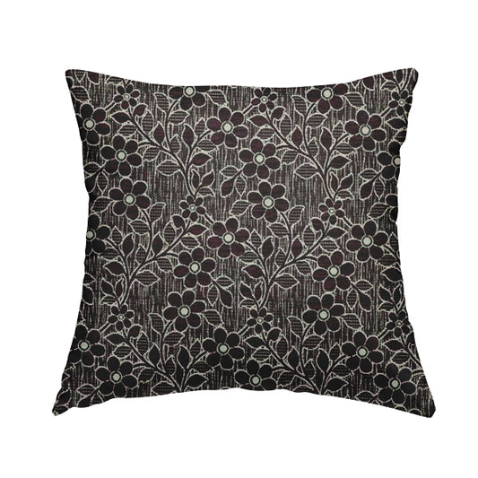 Davina Floral Pattern Textured Chenille Upholstery Curtain Fabric Purple Colour CTR-617 - Handmade Cushions