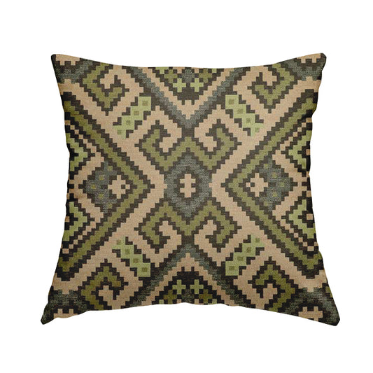 Inegal Modern Kilim Tetris Geometric Pattern Upholstery Furnishing Fabric In Green CTR-633 - Handmade Cushions