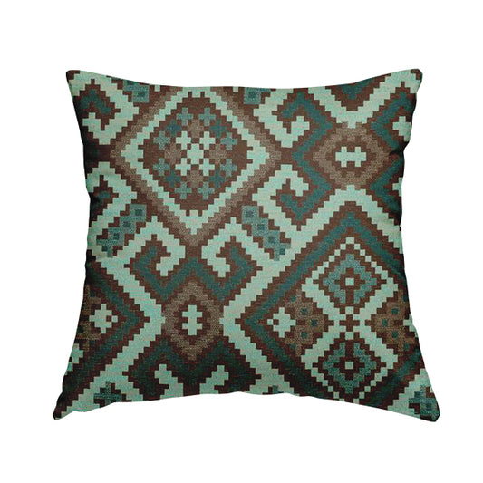 Inegal Modern Kilim Tetris Geometric Pattern Upholstery Furnishing Fabric In Blue CTR-634 - Handmade Cushions