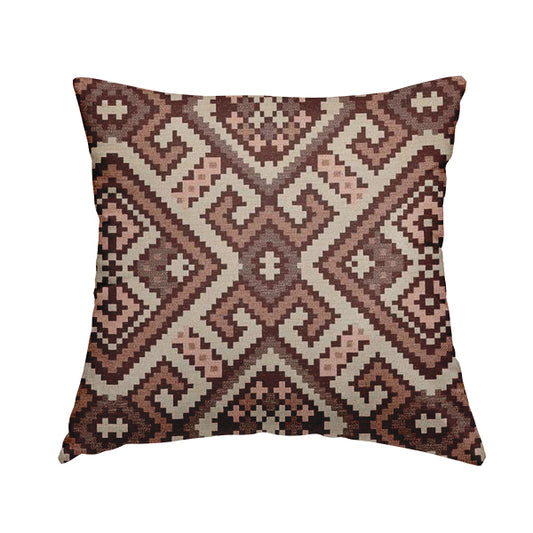 Inegal Modern Kilim Tetris Geometric Pattern Upholstery Furnishing Fabric In Pink CTR-635 - Handmade Cushions