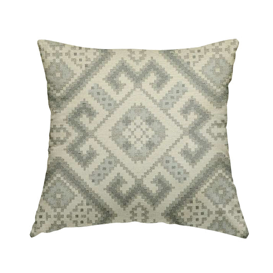 Inegal Modern Kilim Tetris Geometric Pattern Upholstery Furnishing Fabric In Silver CTR-636 - Handmade Cushions