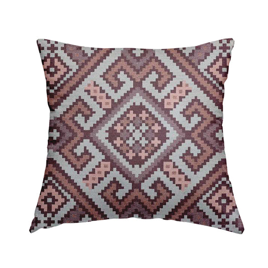 Inegal Modern Kilim Tetris Geometric Pattern Upholstery Furnishing Fabric In Purple Pink CTR-638 - Handmade Cushions