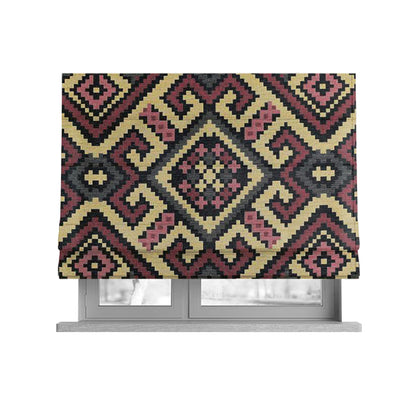 Inegal Modern Kilim Tetris Geometric Pattern Upholstery Furnishing Fabric In Black Beige Pink CTR-639 - Roman Blinds