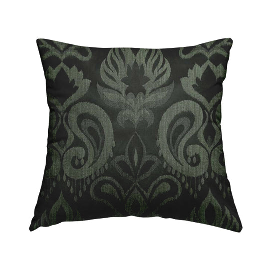 Menuett Floral Damask Pattern Upholstery Curtain Furnishing Fabric In Black Green CTR-642 - Handmade Cushions