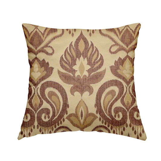 Menuett Floral Damask Pattern Upholstery Curtain Furnishing Fabric In Cream Bronze CTR-644 - Handmade Cushions