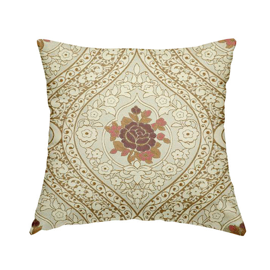 Lydia Floral Damask Soft Chenille Pattern Furnishing Fabric In Cream White Purple CTR-650 - Handmade Cushions