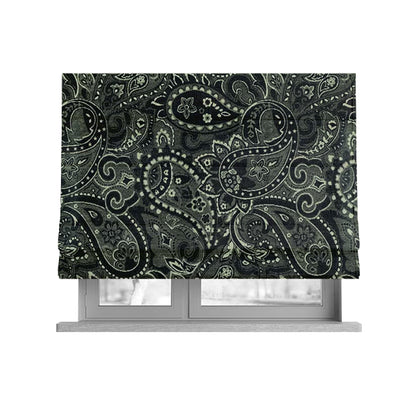 Bruges Life Paisley Pattern Black Chenille Upholstery Curtain Fabric CTR-661 - Roman Blinds