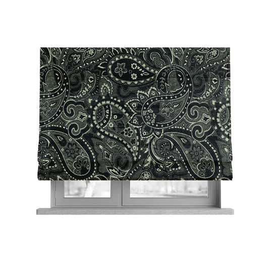 Bruges Life Paisley Pattern Black Chenille Upholstery Curtain Fabric CTR-661 - Roman Blinds