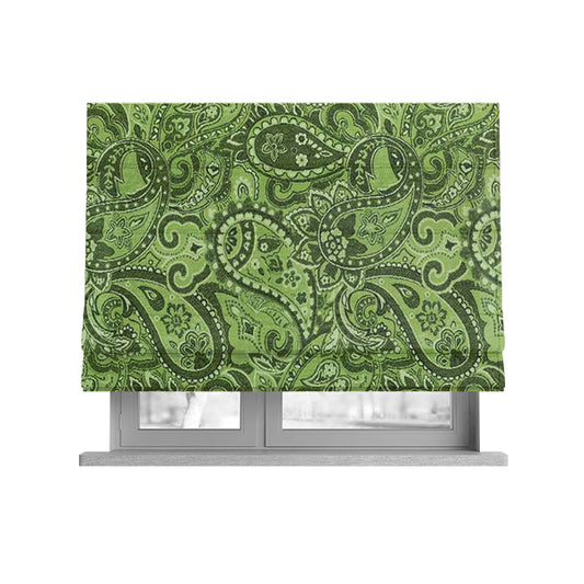 Bruges Life Paisley Pattern Green Chenille Upholstery Curtain Fabric CTR-662 - Roman Blinds