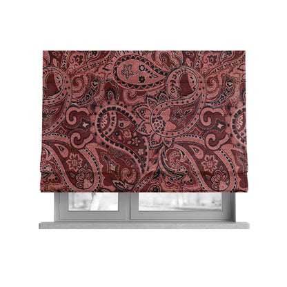 Bruges Life Paisley Pattern Red Chenille Upholstery Curtain Fabric CTR-663 - Roman Blinds