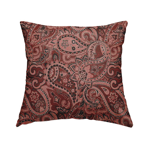 Bruges Life Paisley Pattern Red Chenille Upholstery Curtain Fabric CTR-663 - Handmade Cushions