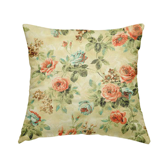 Fabienne Floral Colourful Printed Glitter Effect Velour Red Upholstery Fabric CTR-665 - Handmade Cushions