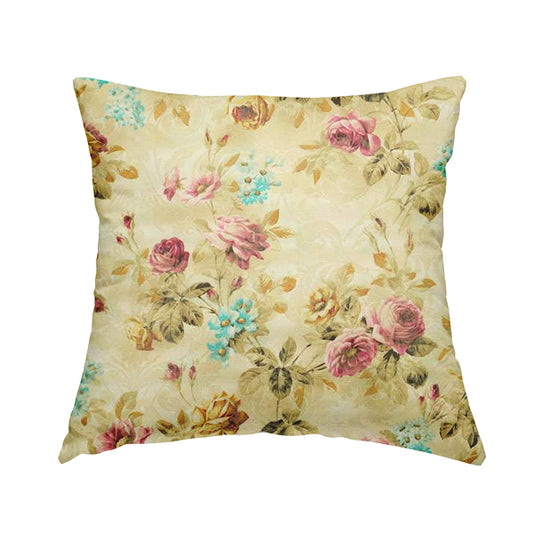 Fabienne Floral Colourful Printed Glitter Effect Velour Purple Upholstery Fabric CTR-667 - Handmade Cushions