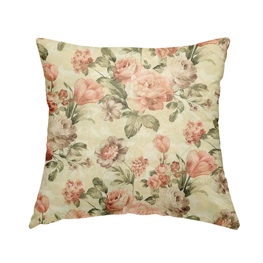 Fabienne Floral Colourful Printed Glitter Effect Velour Pink Upholstery Fabric CTR-668 - Handmade Cushions