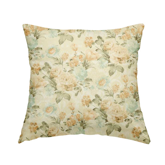 Fabienne Floral Colourful Printed Glitter Effect Velour Orange Upholstery Fabric CTR-669 - Handmade Cushions