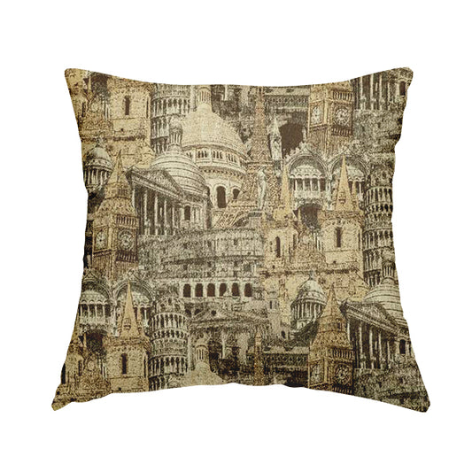 Bruges Modern London Skyline Tourist Landmarks Pattern Brown Chenille Upholstery Fabric CTR-670 - Handmade Cushions