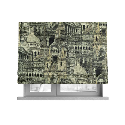 Bruges Modern London Skyline Tourist Landmarks Pattern Grey Chenille Upholstery Fabric CTR-671 - Roman Blinds
