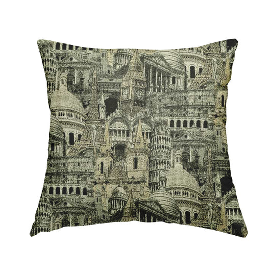 Bruges Modern London Skyline Tourist Landmarks Pattern Grey Chenille Upholstery Fabric CTR-671 - Handmade Cushions