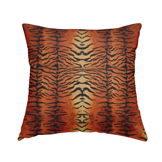 Animal Print Tiger Theme Pattern Orange Black Colour Printed Velvet Velour Upholstery Curtain Fabrics - Handmade Cushions
