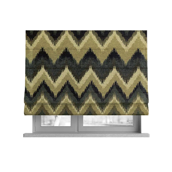 Bruges Stripe Chevron Black Grey Green Chenille Quality Jacquard Upholstery Fabrics CTR-677 - Roman Blinds