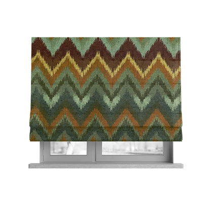 Bruges Stripe Chevron Blue Green Orange Chenille Quality Jacquard Upholstery Fabrics CTR-679 - Roman Blinds