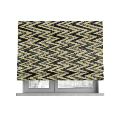 Bruges Stripe Chevron Modern Pattern Black Chenille Quality Jacquard Upholstery Fabric CTR-681 - Roman Blinds