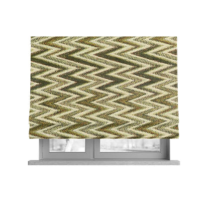 Bruges Stripe Chevron Modern Pattern Green Chenille Quality Jacquard Upholstery Fabric CTR-682 - Roman Blinds